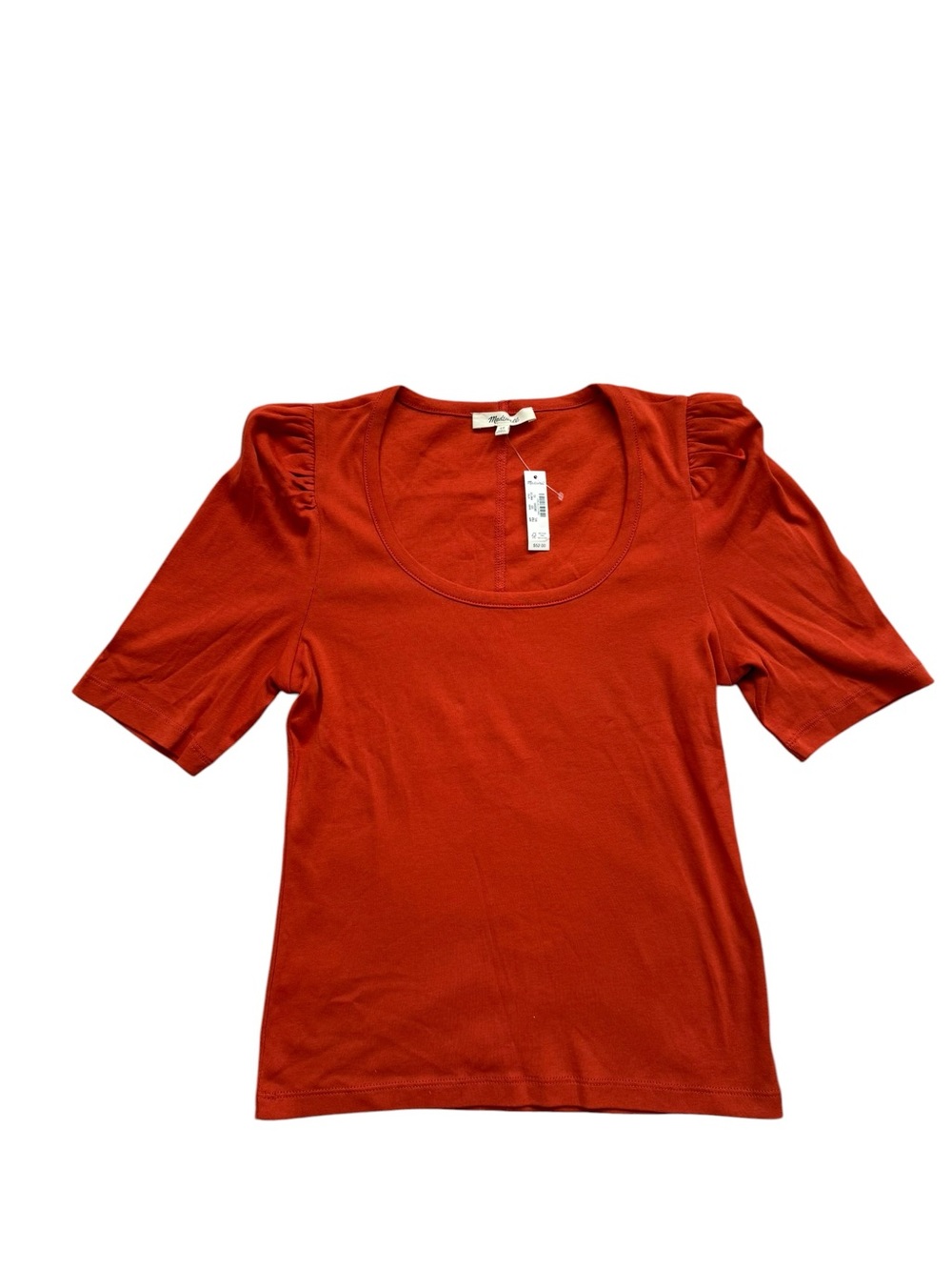 NWT Madewell 100% Supima Cotton Scoop Neck Puff Sleeve Top in Rust Orange